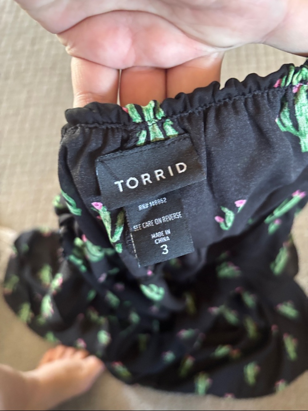 Black Cactus Print Ruffle Cami - Women's Spaghetti Strap Top - Picture 2 of 2